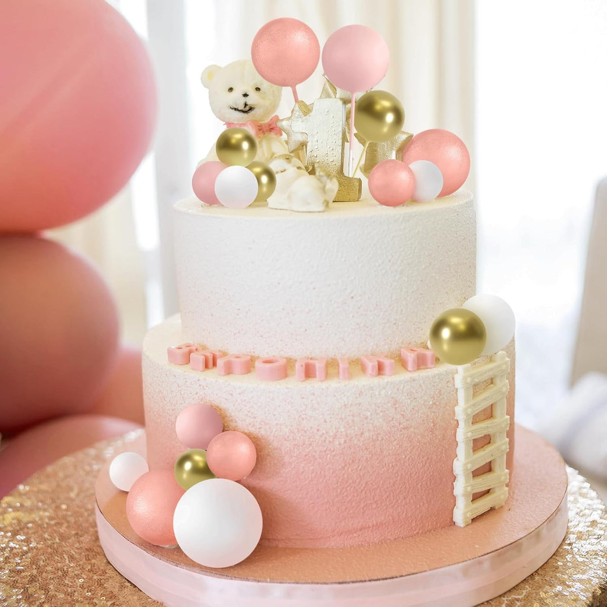 ASTARON 20 Pcs Ball Cake Topper Decorations Mini Balloons Cake Topper Sticks Rose Gold Balls Cake
