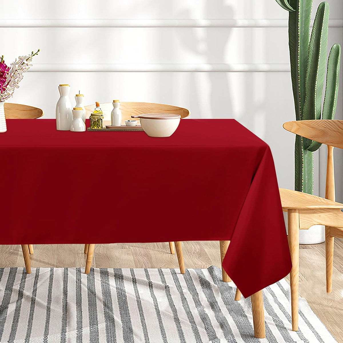 sancua 6 Pack Red Tablecloth 60 x 102 Inch, Rectangle Table Cloth for 6 Feet Tables - Stain and