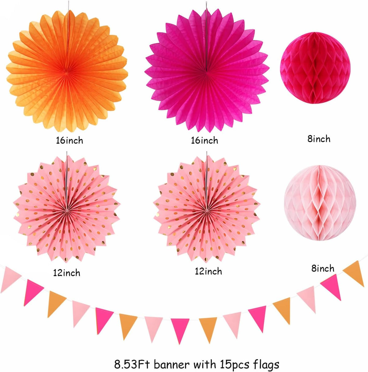 Pink-Orange Fall Party-Decorations Paper-Flowers Lanterns - 20PCS Autumn Wedding Birthday Tissue