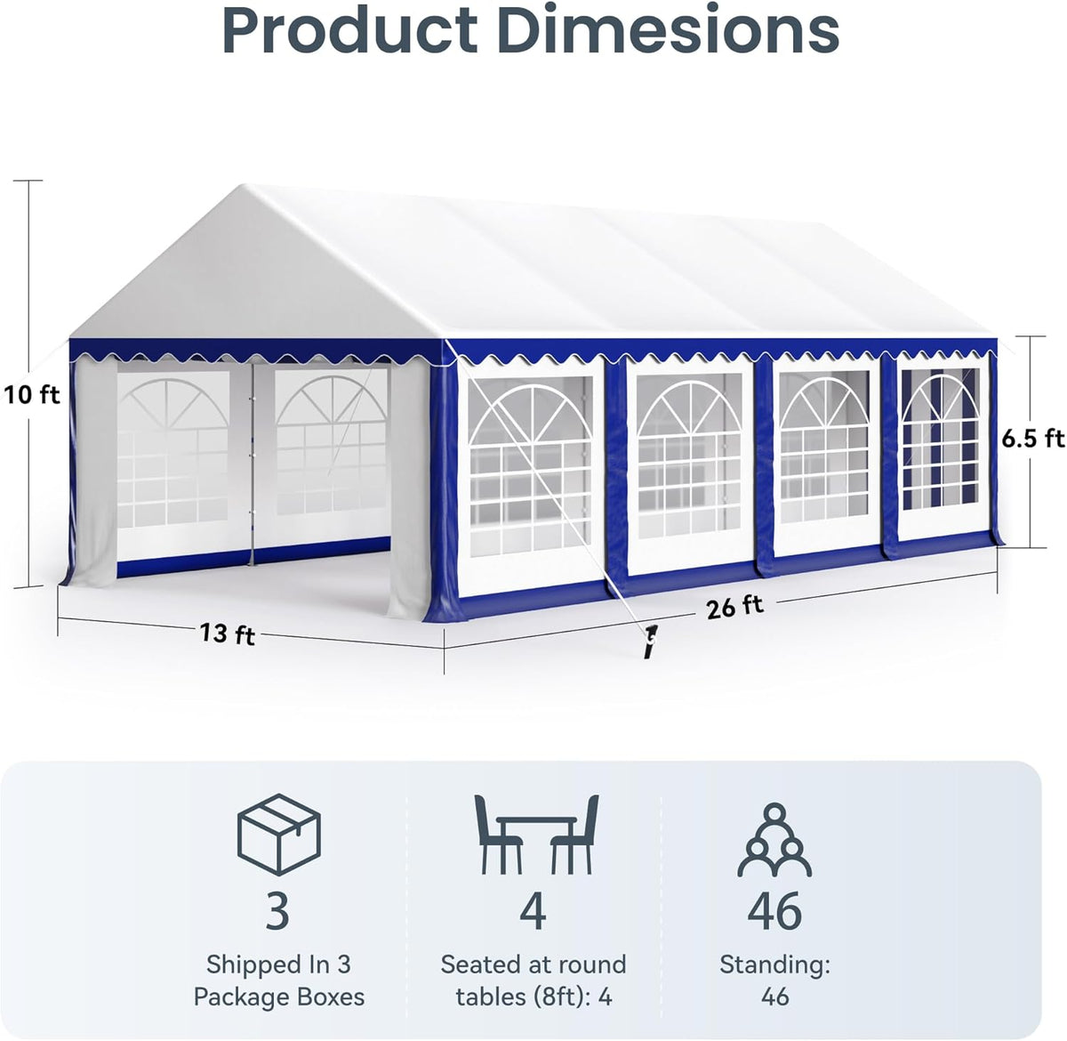 PHI VILLA 26'x13' Outdoor Heavy Duty Party Tent Large Commercial Canopy Wedding Event Tent Shelter