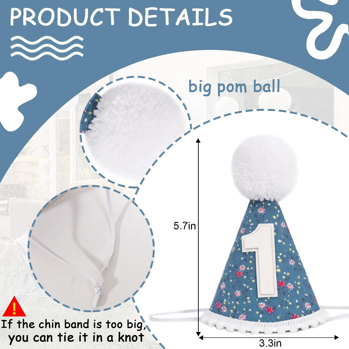 WAUAO Floral 1st Birthday Hat - Colorful Flower Cone Hat for Girls & Boys, First Birthday Crown
