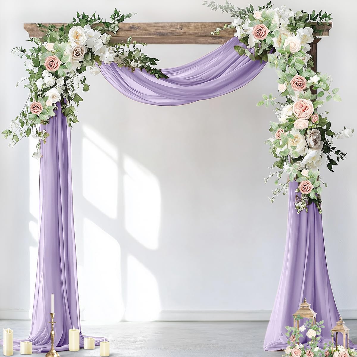 Socomi Wedding Arch Draping Fabric 2 Panels 29" x 19Ft Lavender Purple Sheer Chiffon Curtain Drapes