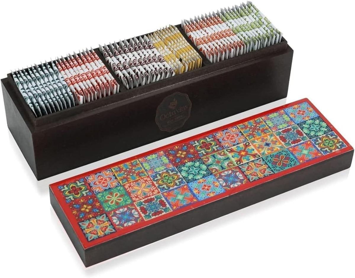 Octavius - Assorted Tea Variety Pack in Tile Motif Design Wooden Box | 6 Flavors, 60 Tea Bags |