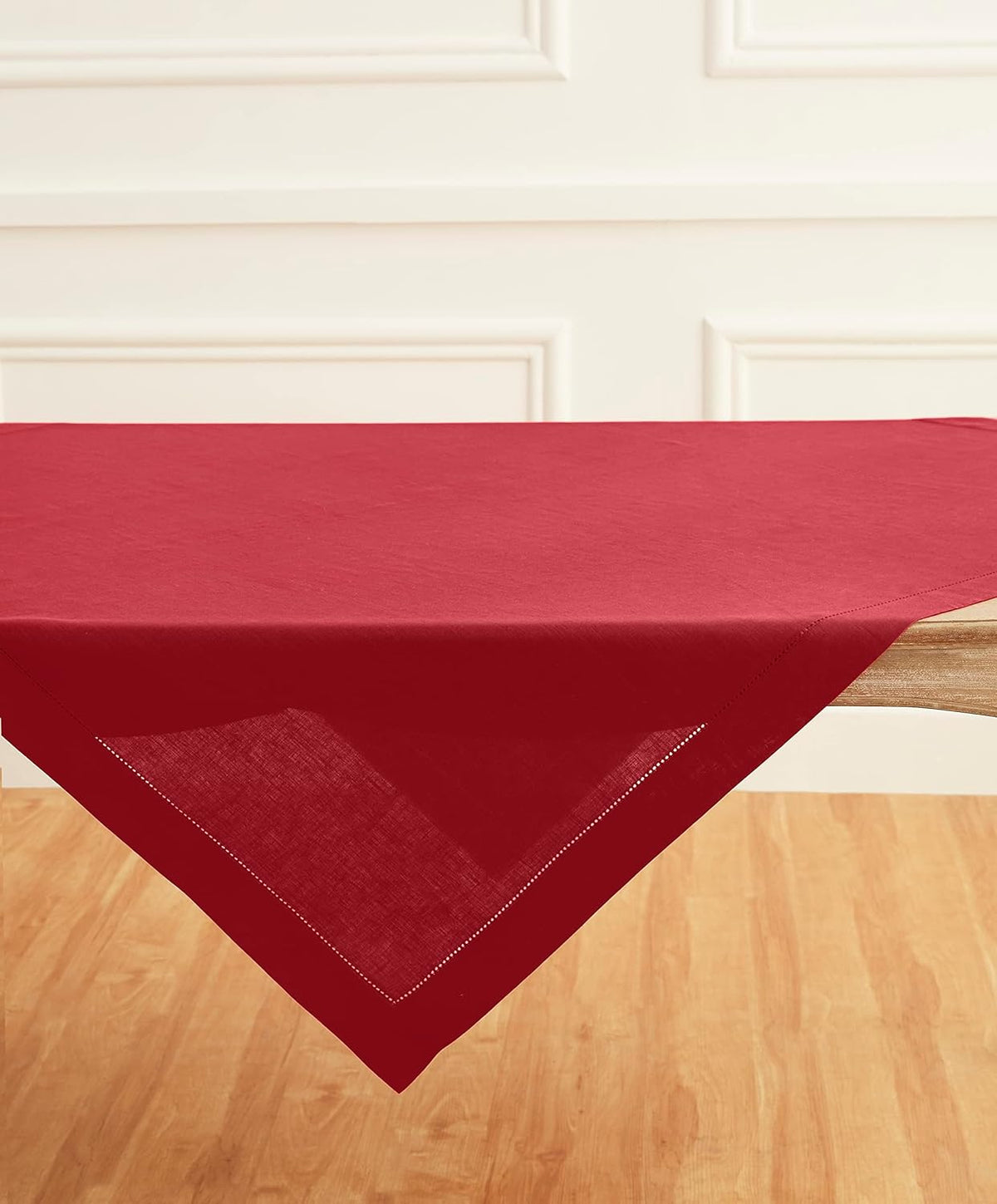 Solino Home Red Linen Tablecloth 52 x 52 Inch - 100% Pure Linen Square Table Throw - Classic