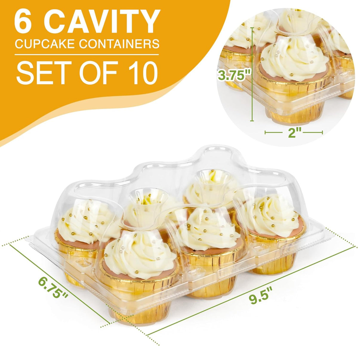 LotFancy Cupcake Containers 6 Count, 10 Sets, Clear Plastic Cupcake Boxes, Disposable Cupcake