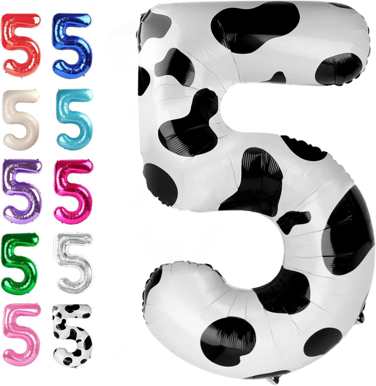 Cow Print 40 Inch Large Number 5 Birthday Balloon, Five 5th 15 25 35 50 55 Birthday Celebration