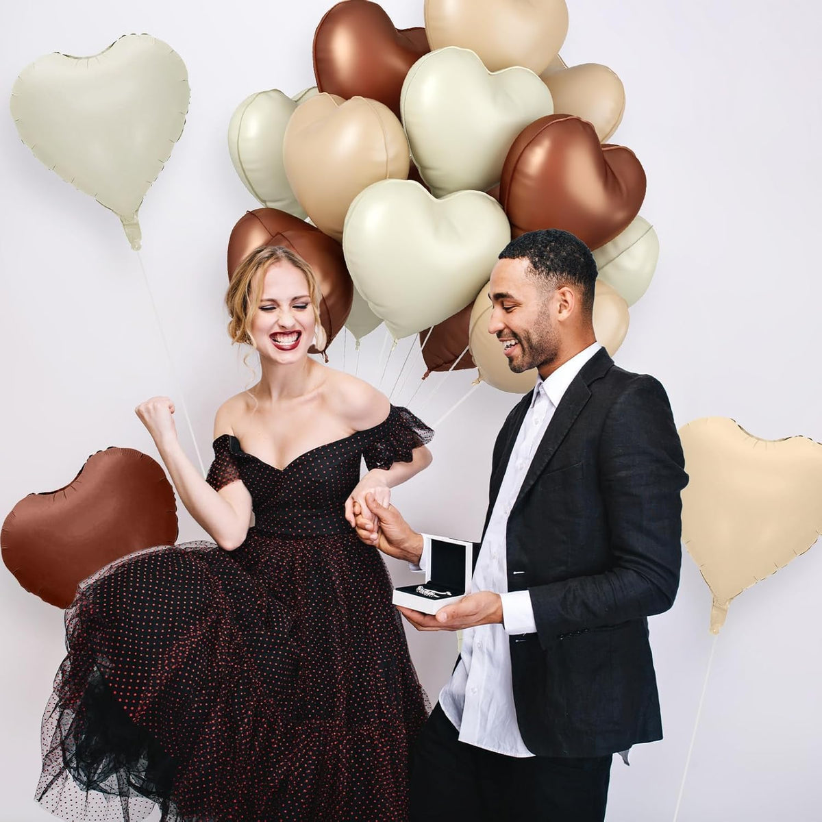 12 Pcs Heart Balloons, 18 inch Cream Brown Heart Shaped Balloons, Big Heart Helium Balloon, Neutral