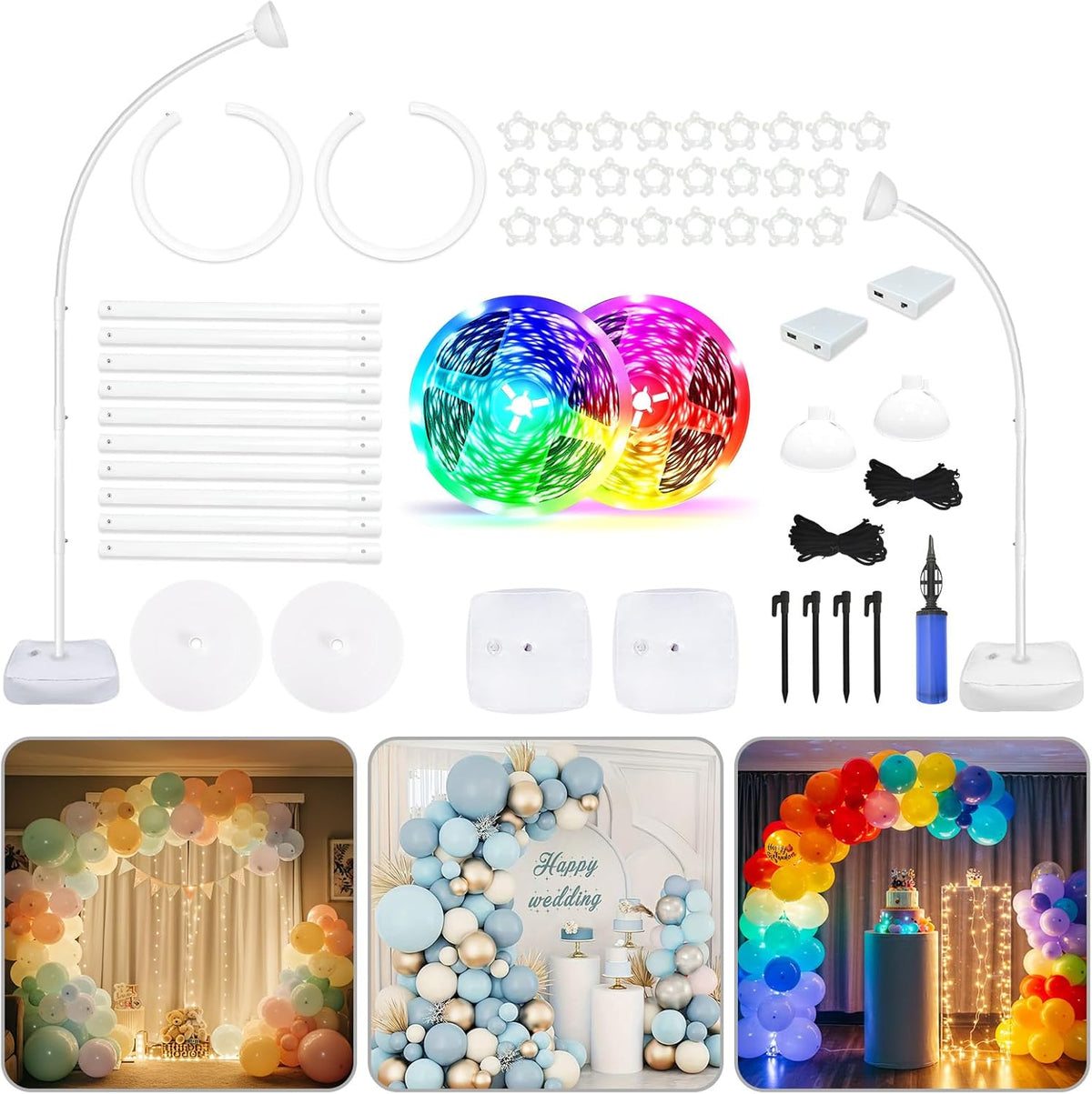 OurWarm 8.2FT & 6FT Lighted Balloon Arch Kit, Free Bending Top Balloon Arch Stand with Base, Half