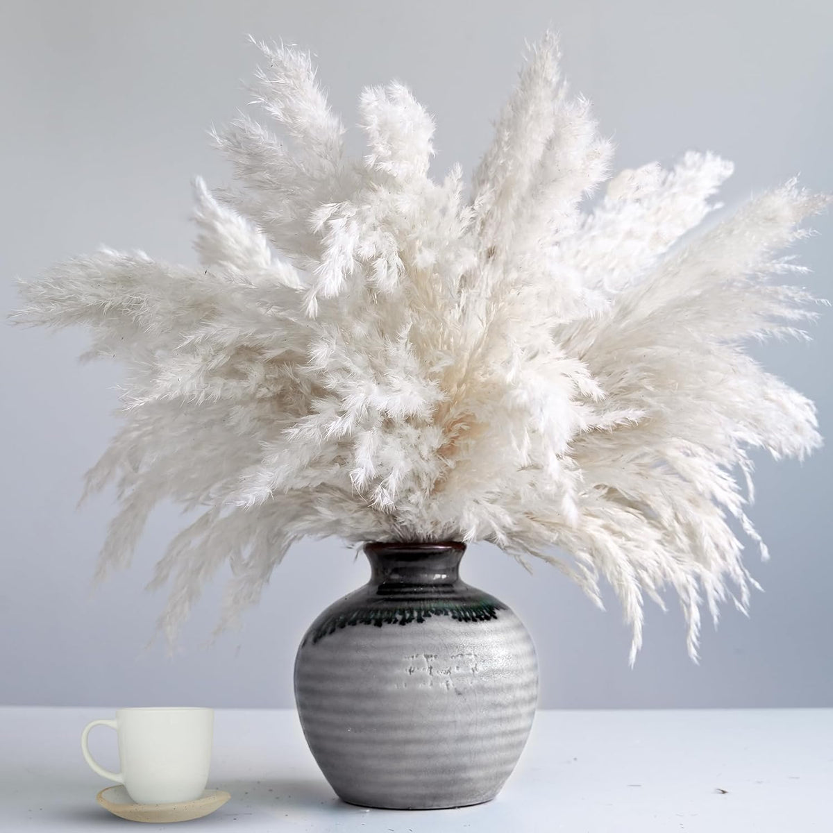 35-inch Tall White Pampas Grass Bouquet Decor - Boho Flowers and Feathers for Centerpieces, Perfect