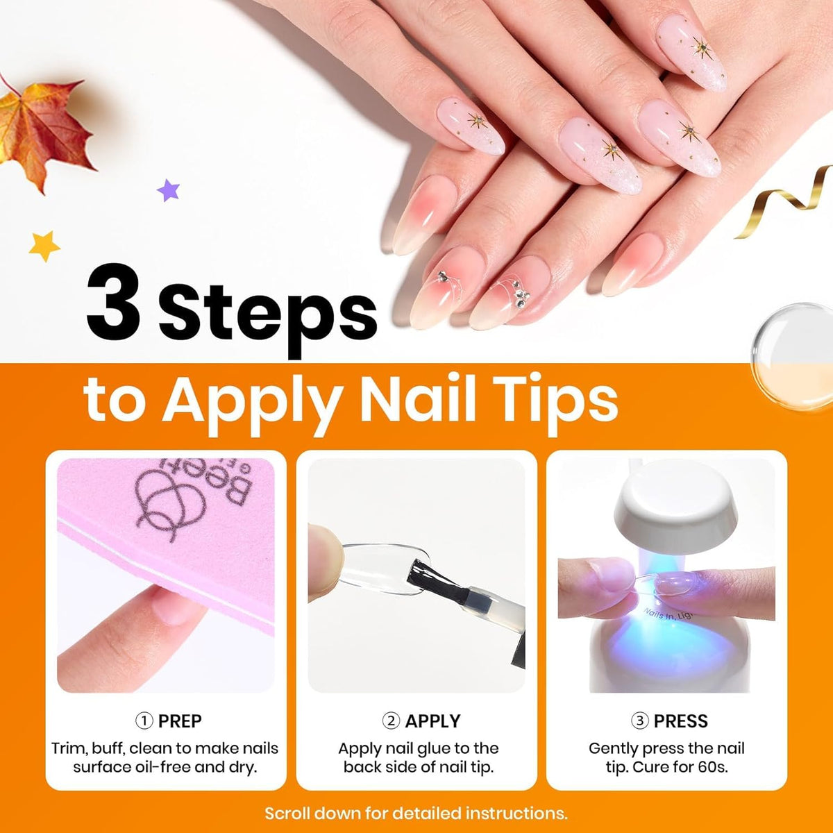 Beetles 15ml Gel Nail Glue 9 in 1 for Acrylic Nails Tips and Clear Press on Nails, Long Lasting