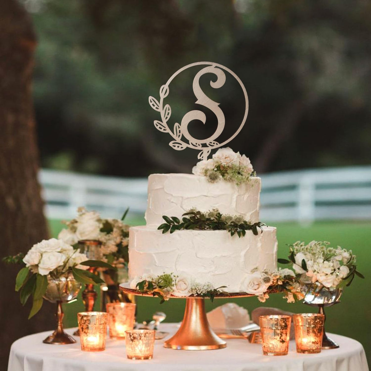 LINGTEER Personalized Inital Letter S Wooden Cake Topper Perfect for Birthday Rustic Wedding