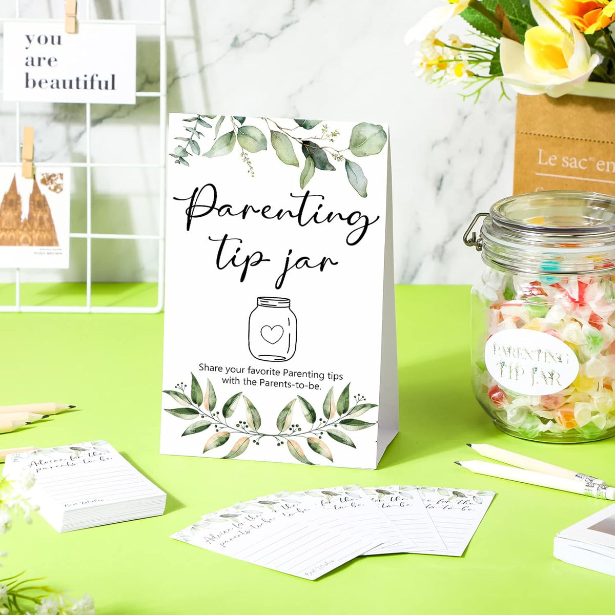 Roowest Baby Shower to Baby Advice Cards for New Parents to Be - Tip Jar Sign for New Parents 60