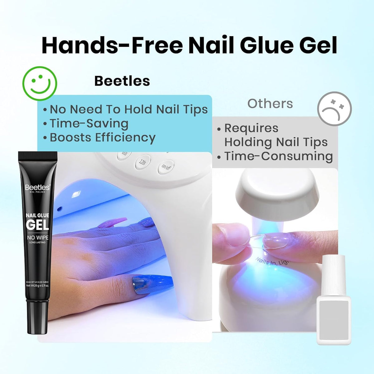 Beetles 20g Solid Nail Glue Gel - No Wipe, Hands-Free Soft Nail Tips Glue for Fake Acrylic Nails