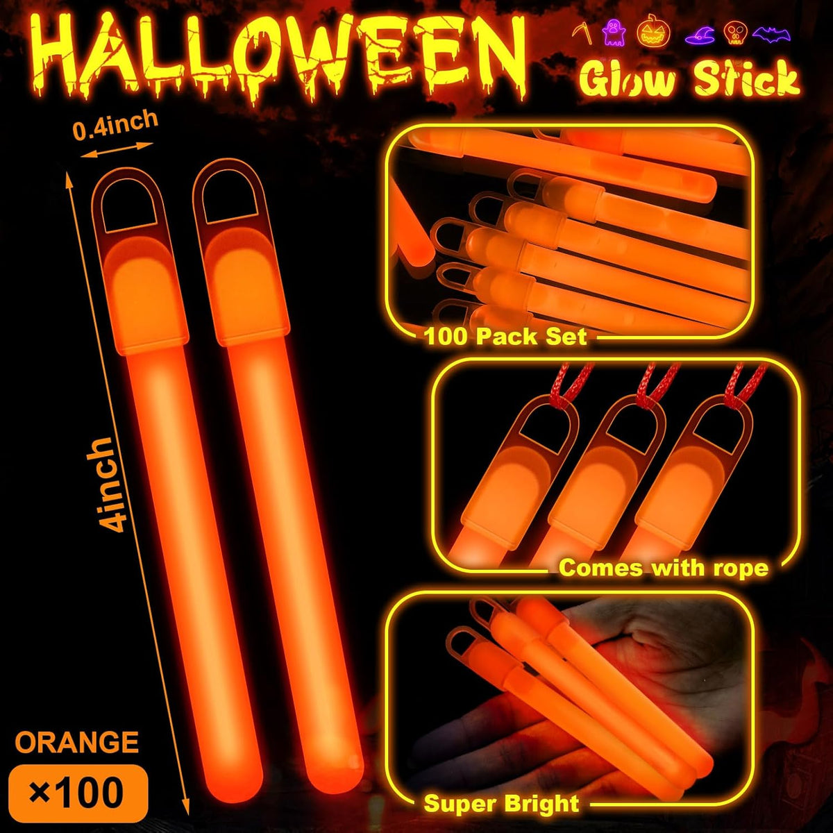 Lewtemi 4" or 6" 100 Pack Bright Glow Sticks Bulk, Glow in The Dark Party Supplies Birthday and