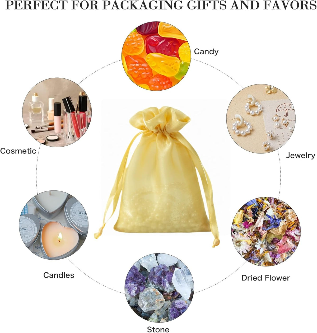 QIANF 20 Pcs Gold Small Organza Bags 4X6 inch for Wedding Favors with Drawstring, Mini Mesh Gift