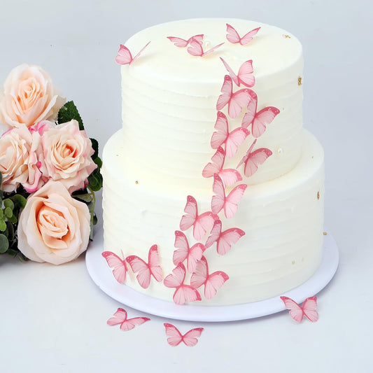 48Pcs 2" Pink Edible Butterflies Cake Toppers Wafer Glutinous Paper Butterfly for Cake Cupcake