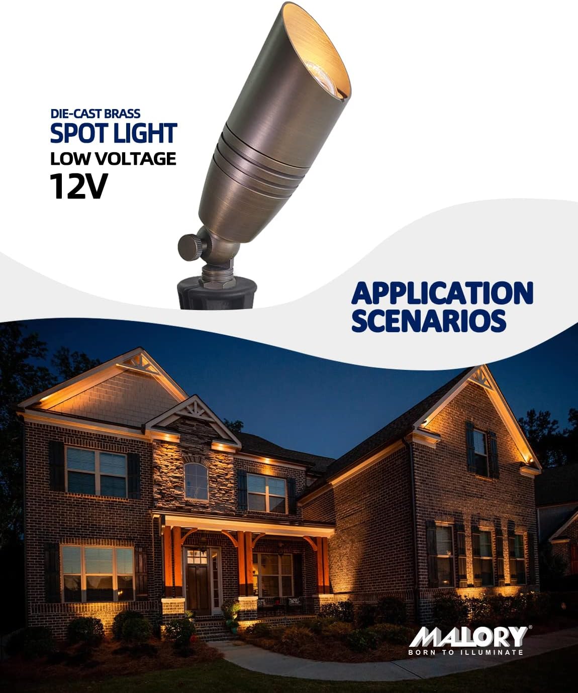 MALORY Brass Landscape Spotlights 4-Pack with Bulb Kit(S02), Low Voltage 12V AC/DC LED Outdoor Spot