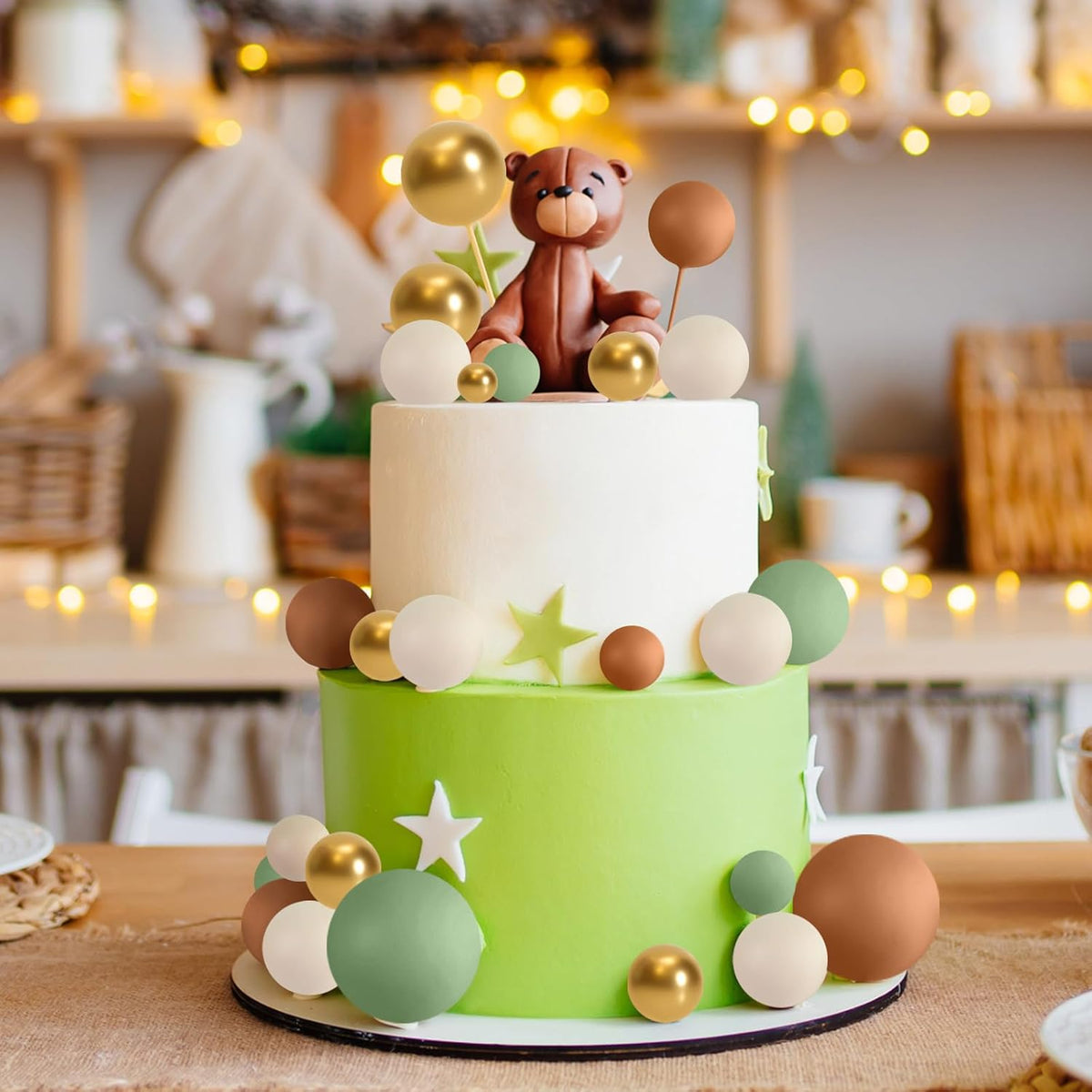ASTARON 32 Pcs Ball Cake Topper Decorations Mini Balloons Cake Topper Sticks Foam Balls Cake Picks