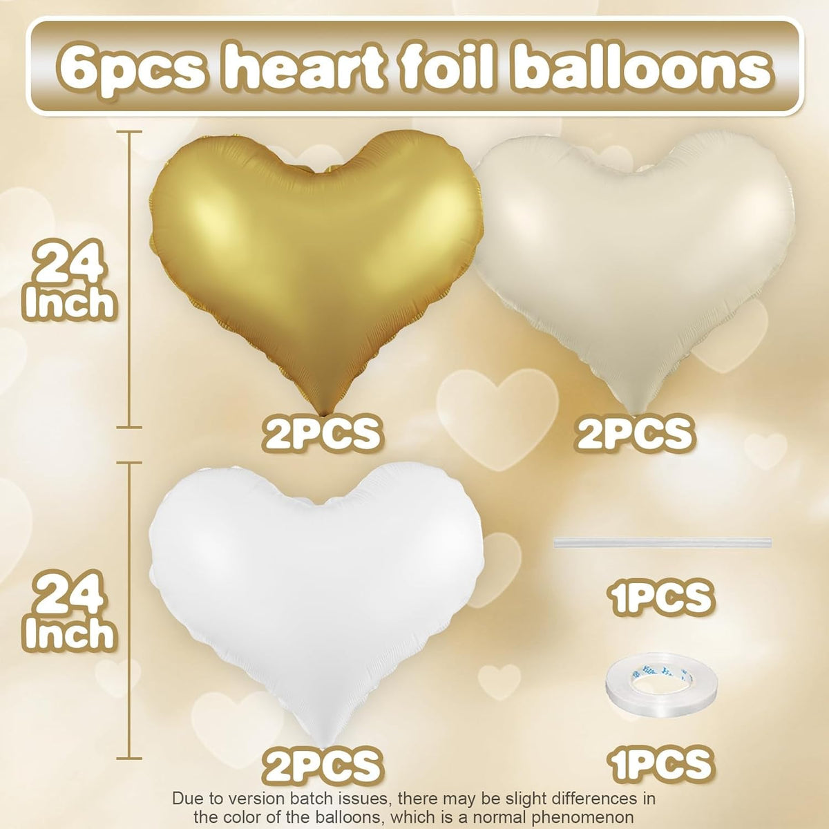 White Gold Heart Balloons,24Inch Large Cream White Heart foil Balloon for Valentine's Day Birthday