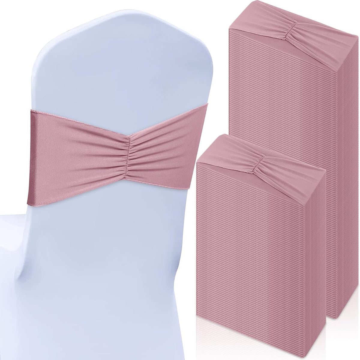 Moukeren 100 Pcs Spandex Chair Sashes Bows Bands Slider Sashes for Chair Covers Elastic Bands Ties