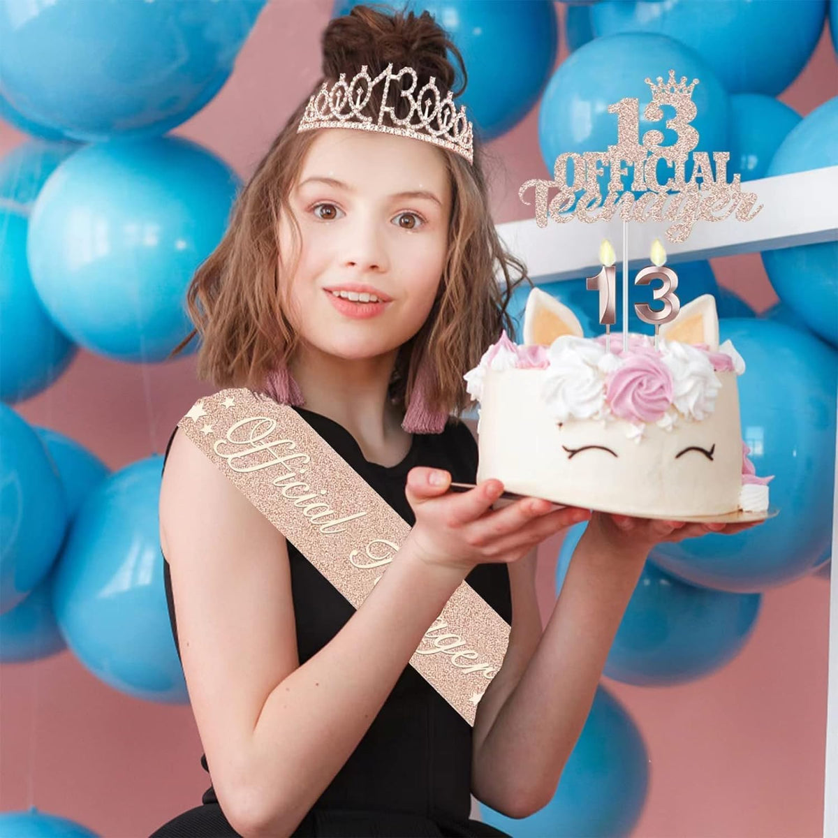 13th Birthday Decorations for Girls, Including 13th Birthday Crown/Tiara, Official Teenager Sash