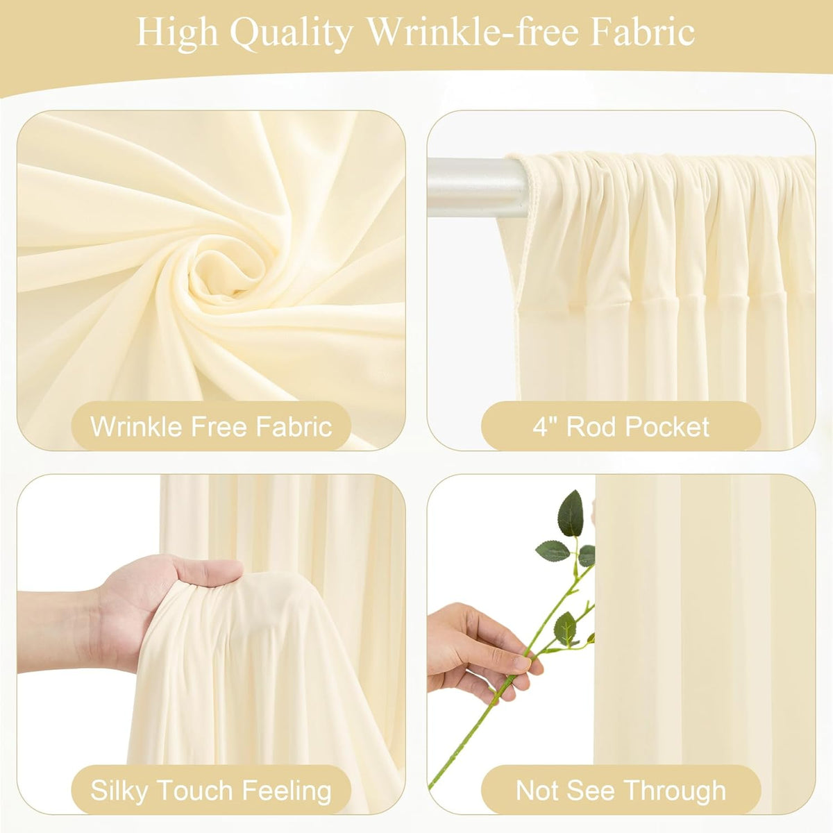 Light Champagne Backdrop Curtains with Lights String for Parties,10x10FT Wrinkle Free Wedding Photo