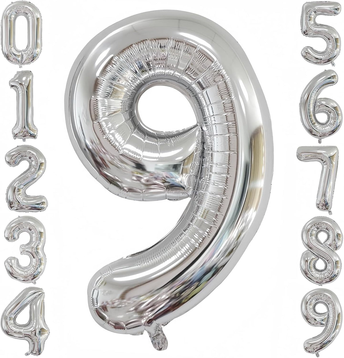 Silver 9 Balloon,40 Inch Number 9 Balloon,9 Birthday Balloon Decorations,Helium Silver 9 Balloon