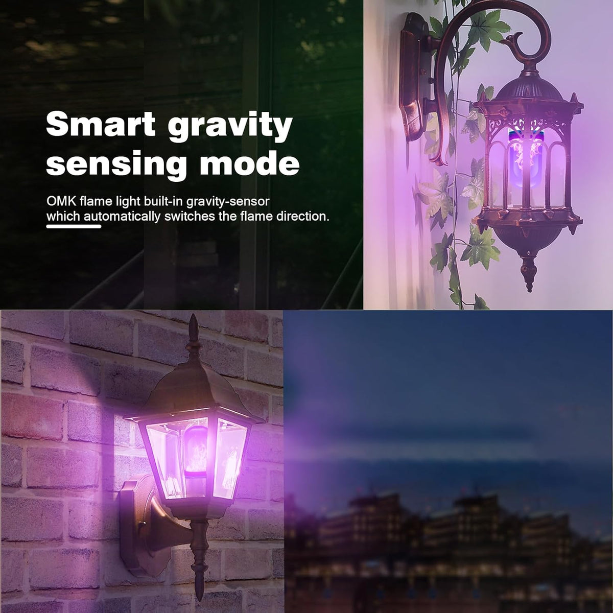 OMK 【Upgraded】 Purple LED Flame Light Bulbs - Flickering Light Bulbs with Gravity Sensing, E26 Base