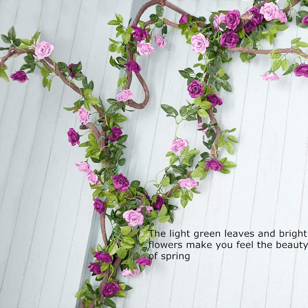 JUSTOYOU 2 Pack (15.8FT) Fake Rose Garland, Artificial Rose Vines Flowers Hanging Silk Rose Vine