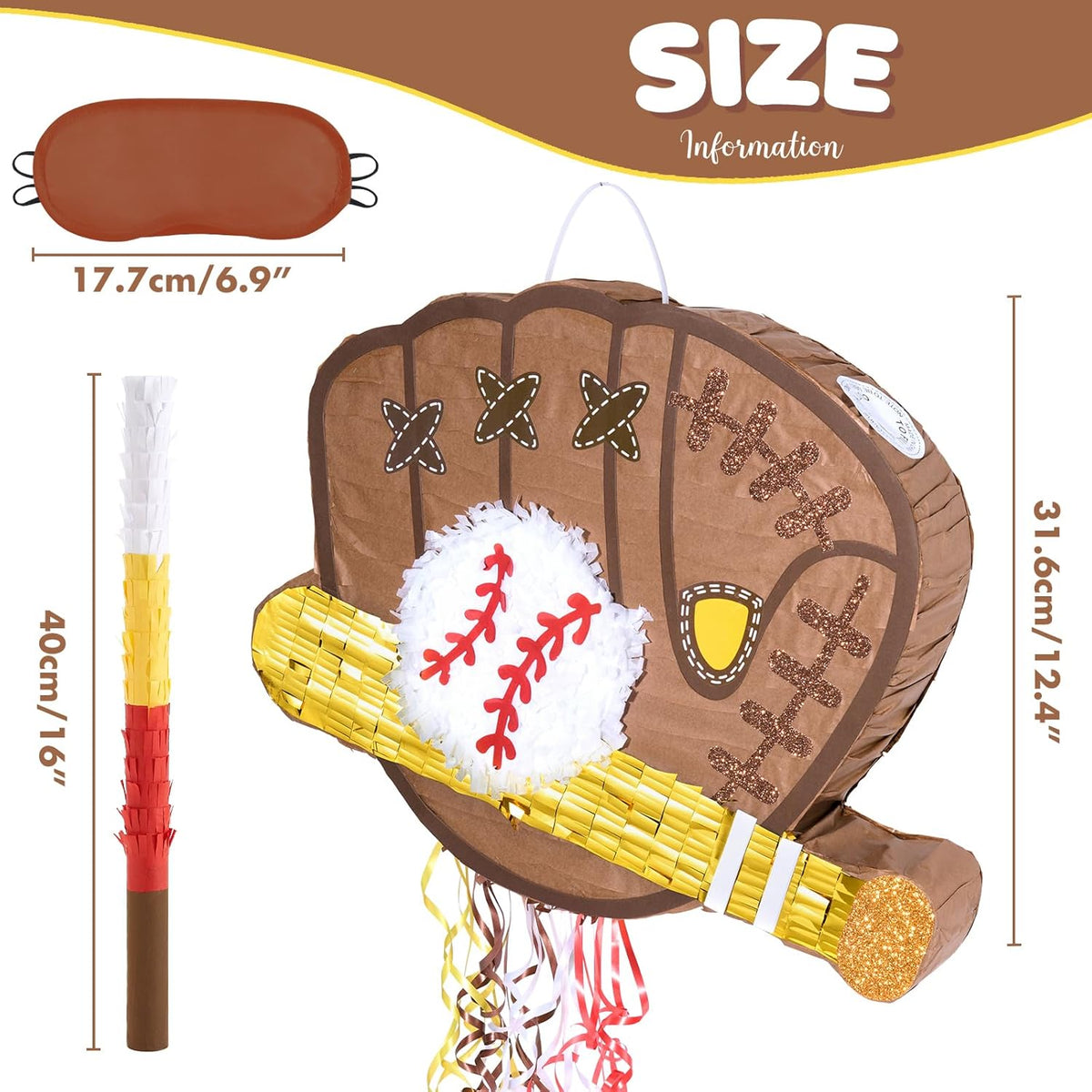 WERNNSAI Baseball Piñata - Baseball Piñata Bundle with Blindfold and Bat Sports Birthday Party