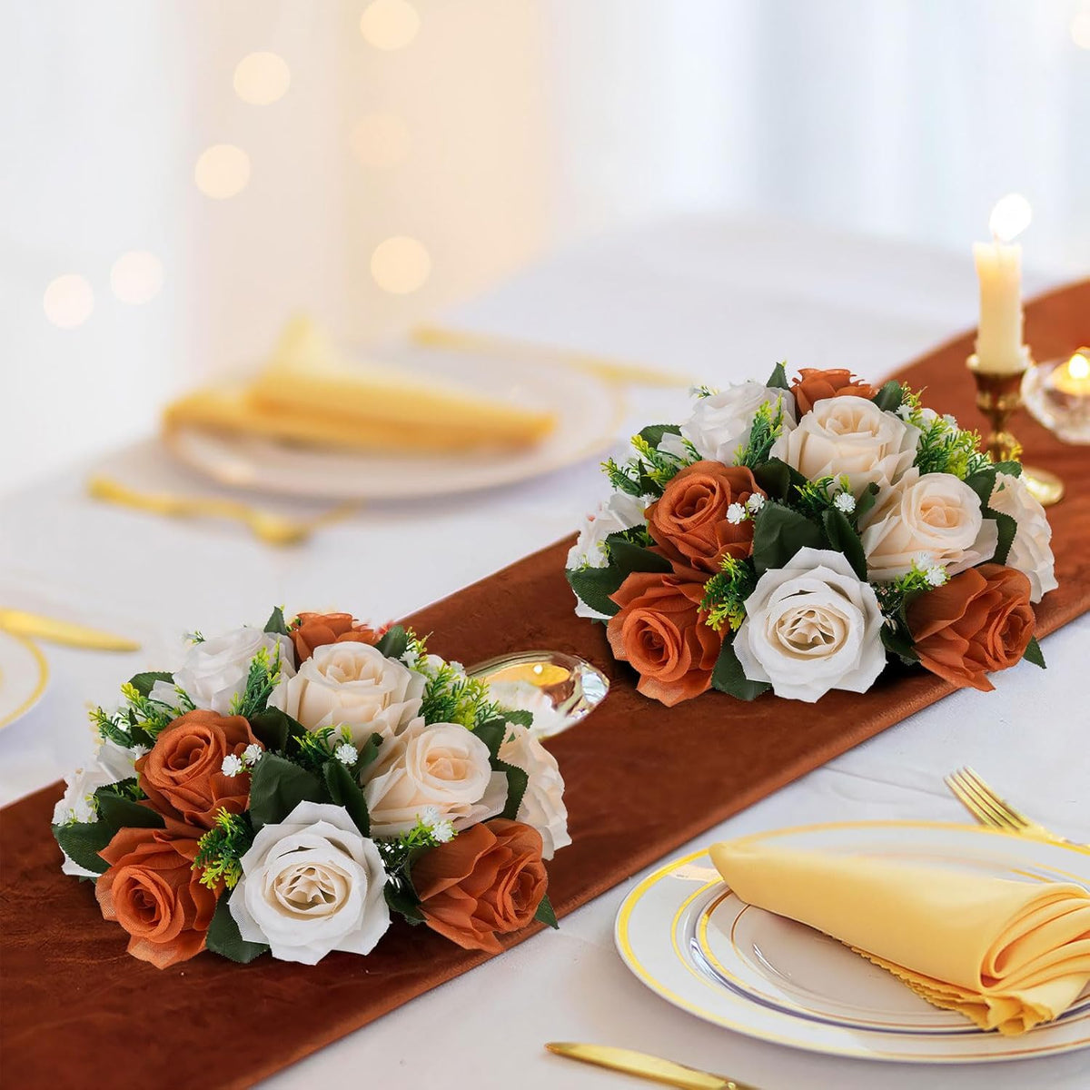 BLOSMON Terracotta Flowers for Wedding Centerpieces: 6 Pcs Fake Rose Kissing Balls Fall Table Decor
