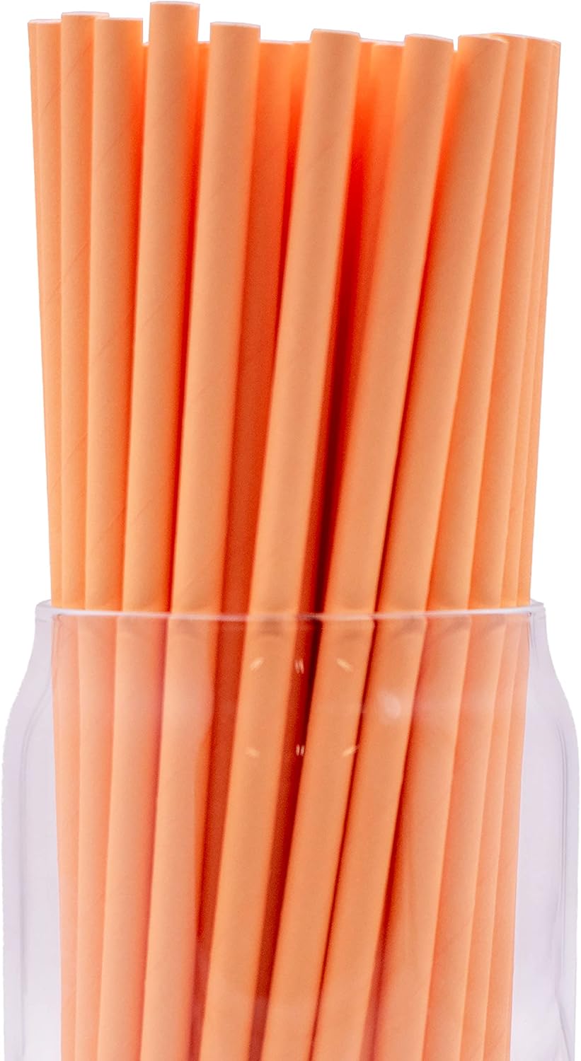 Pack of 300 Pastel Orange Biodegradable 4-Ply Paper Drinking Straws (Compostable, Non-toxic
