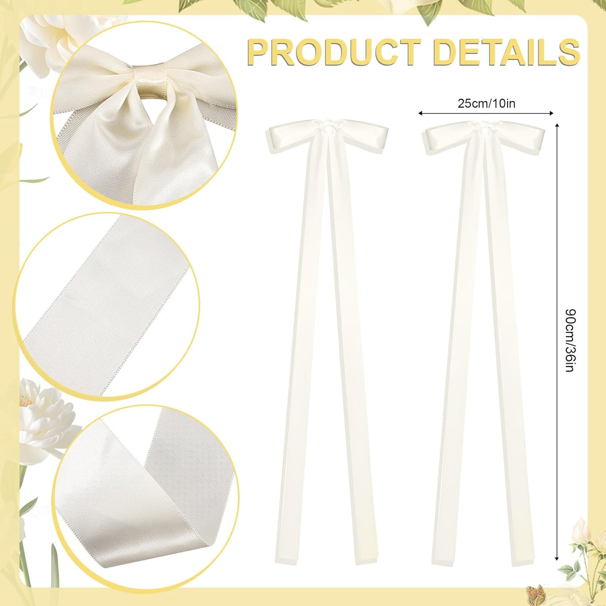 24 Pcs Large Wedding Ivory Ribbon Bows for Wedding Chairs Decorative Ribbon Sashes for Pew Back