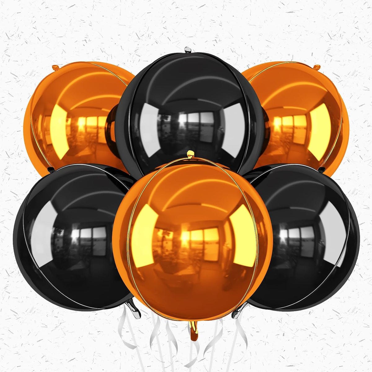 6Pcs Black Orange Round Foil Balloons,Giant 4D Round Ball Balloon,22 Inch Metallic Orange Black