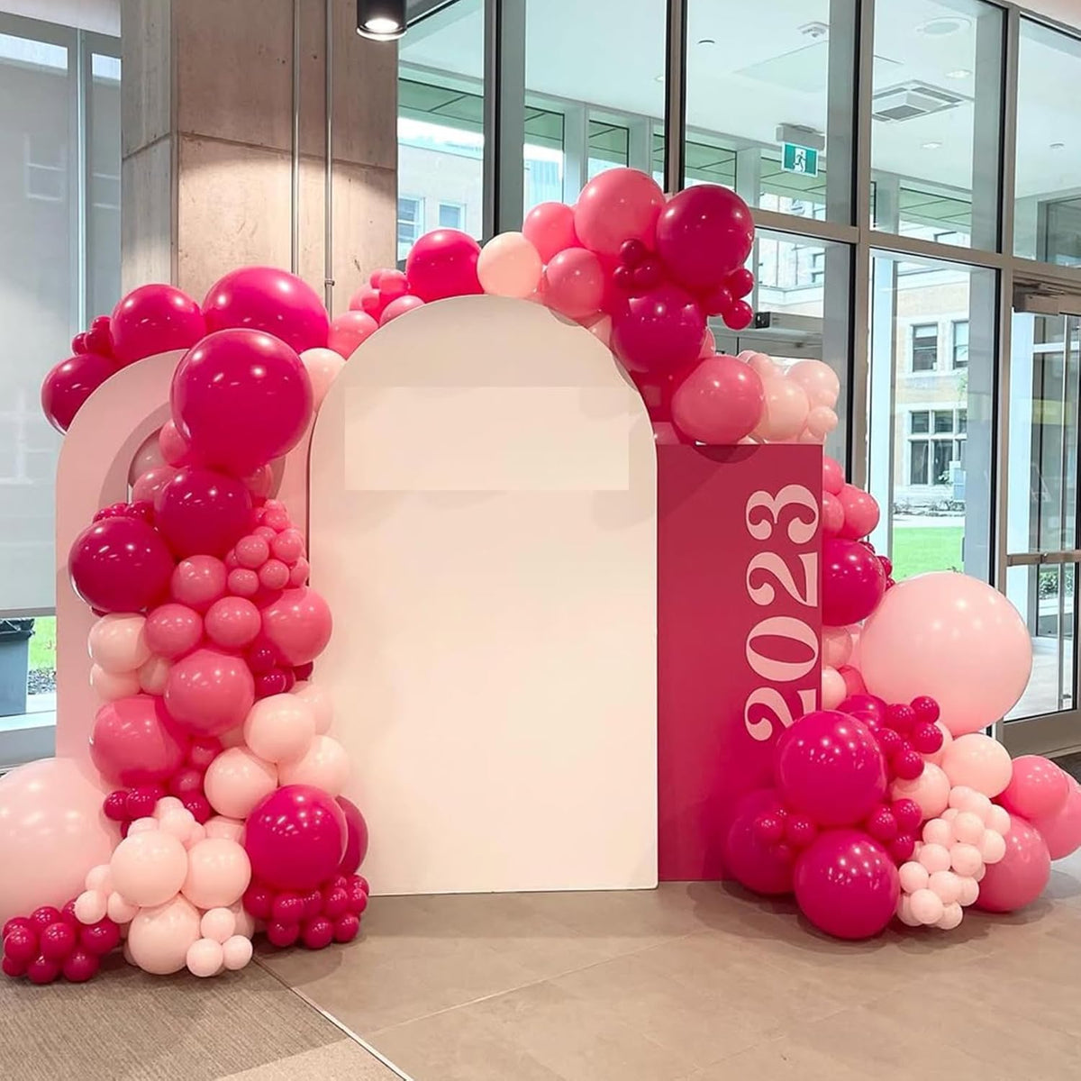 Pink Balloon Arch Kit, Metallic Hot Pink Balloons Garland with Different Sizes for Baby Shower
