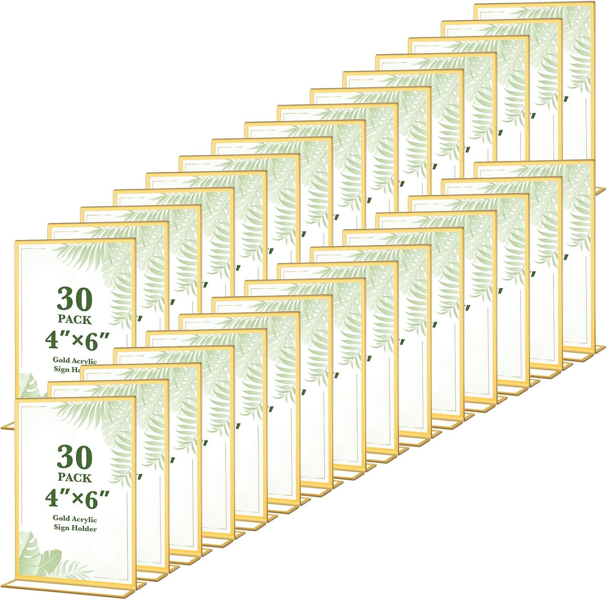 30 Pack 4x6 Gold Acrylic Sign Holders, Double Sided Clear Frames for Wedding Table Numbers, Menu