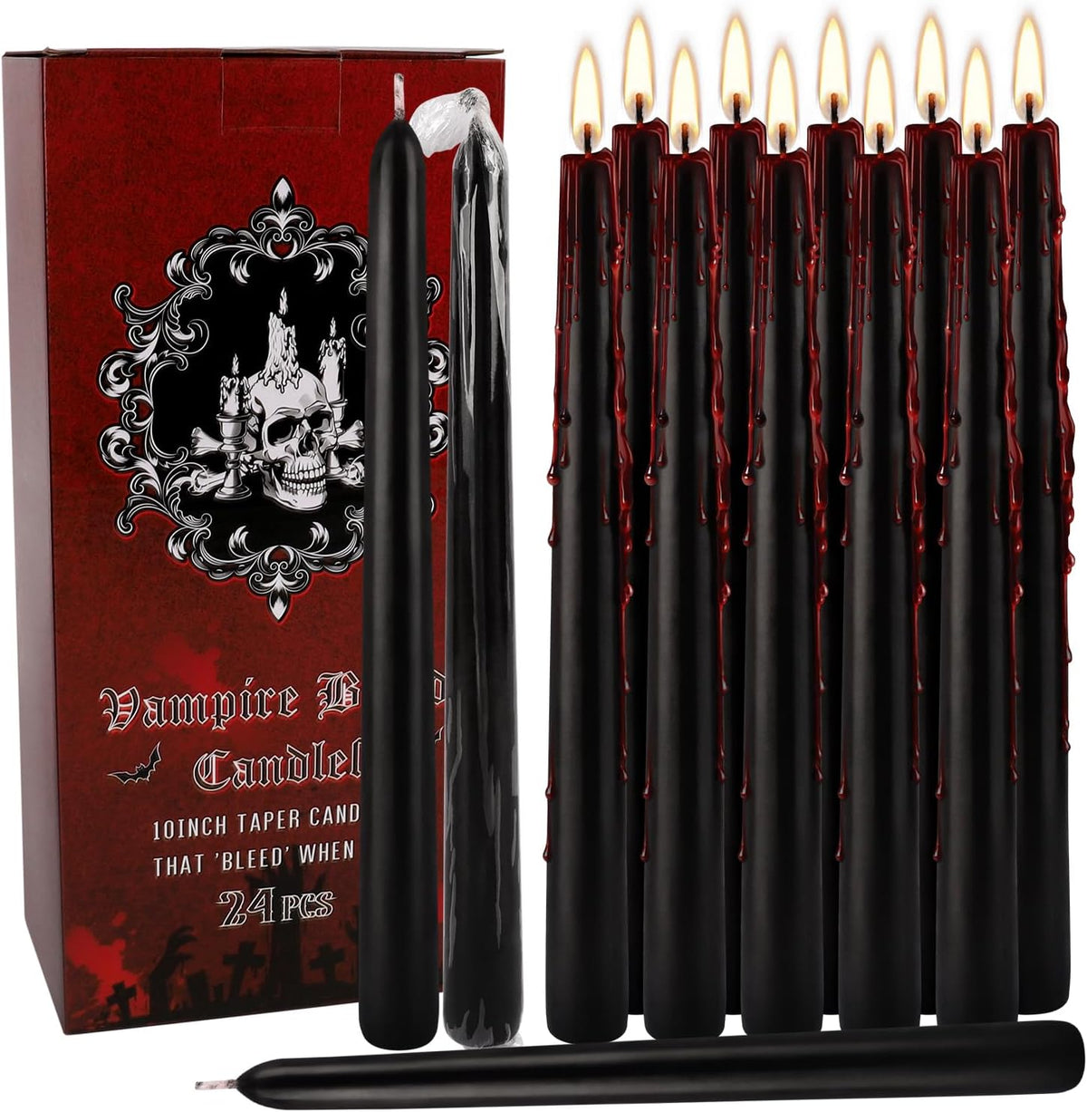 24 Pcs 10 Inch Vampire Blood Taper Candles Vampire Blood Candle, Ritual Spell Unscented Candle