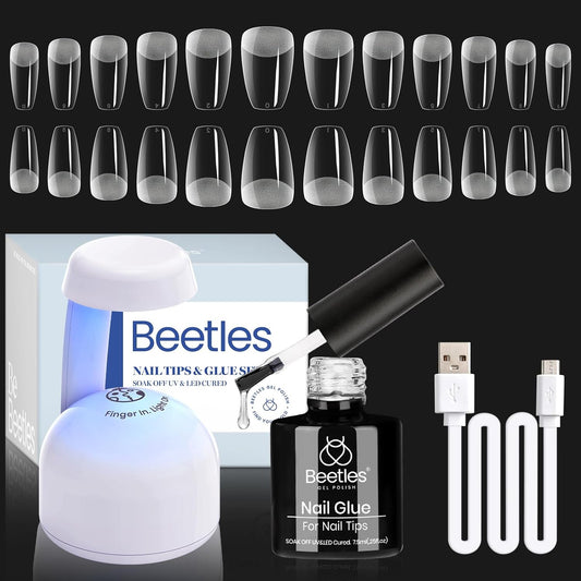 Beetles Gel Nail Kit Coffin: 504Pcs False Nail Tips Easy Nail Extension Set Short Coffin Shape 5 In