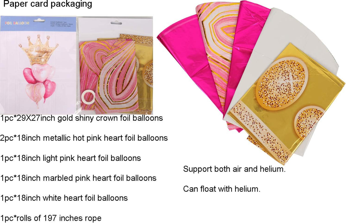 Pink Balloons Birthday Decorations，Gold Crown Princess Foil Balloons Set for Girls Women Party