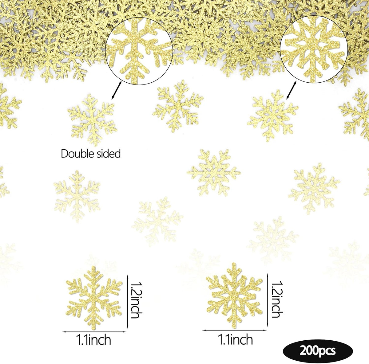 200PC Snowflake Party Decorations Gold Glitter Christmas Confetti Paper Snowflakes Table Confetti