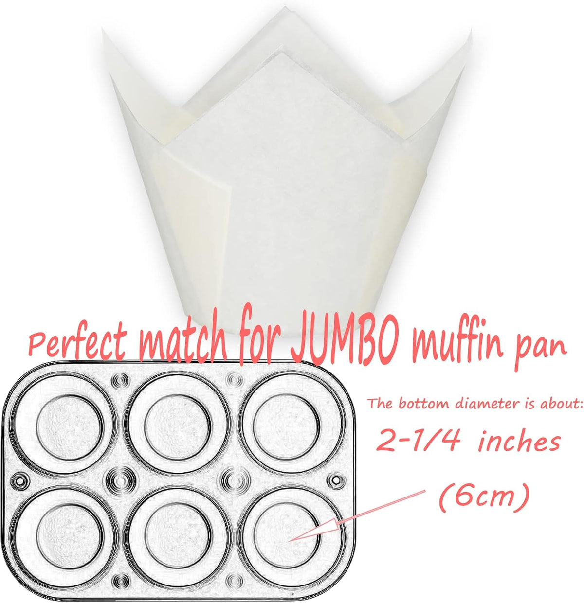 Jumbo Extra Large size White Tulip Baking Cups 2-1/4"(Base diameter) x 3-3/4"(Wall height)