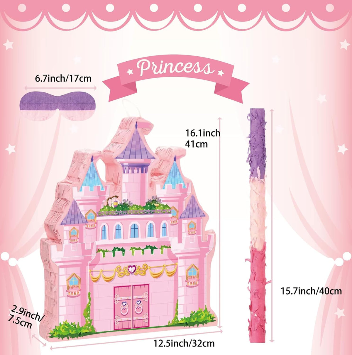 Princess Castle Pinata for Girl Birthday Party Supplies Pink Decorations Fairy Cardboard Castle