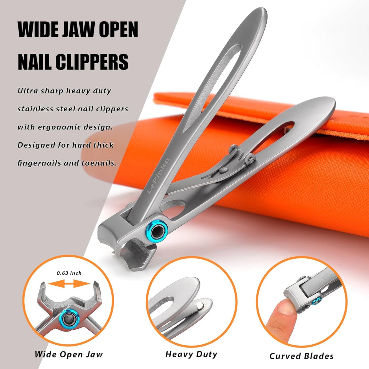 Nail Clippers Set for Thick Toenails and Fingernails, Heavy Duty Podiatrist Clippers for Ingrown