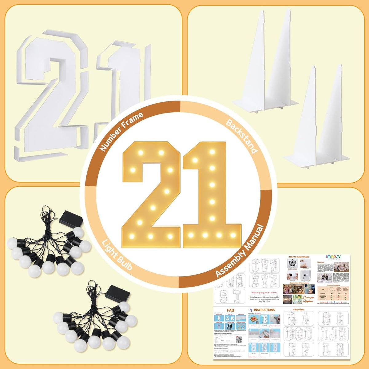 imprsv 4FT Light Up Numbers, Marquee Numbers 21st Birthday Decorations for Her Him, Large Light Up