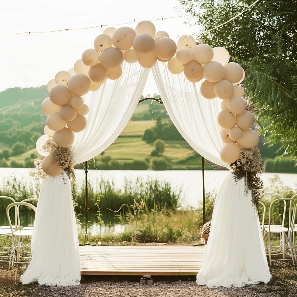 Wokceer Ivory Wedding Arch Draping Fabric Backdrop 4 Panels 28.7" X 20FT Sheer Drapes Fabric for