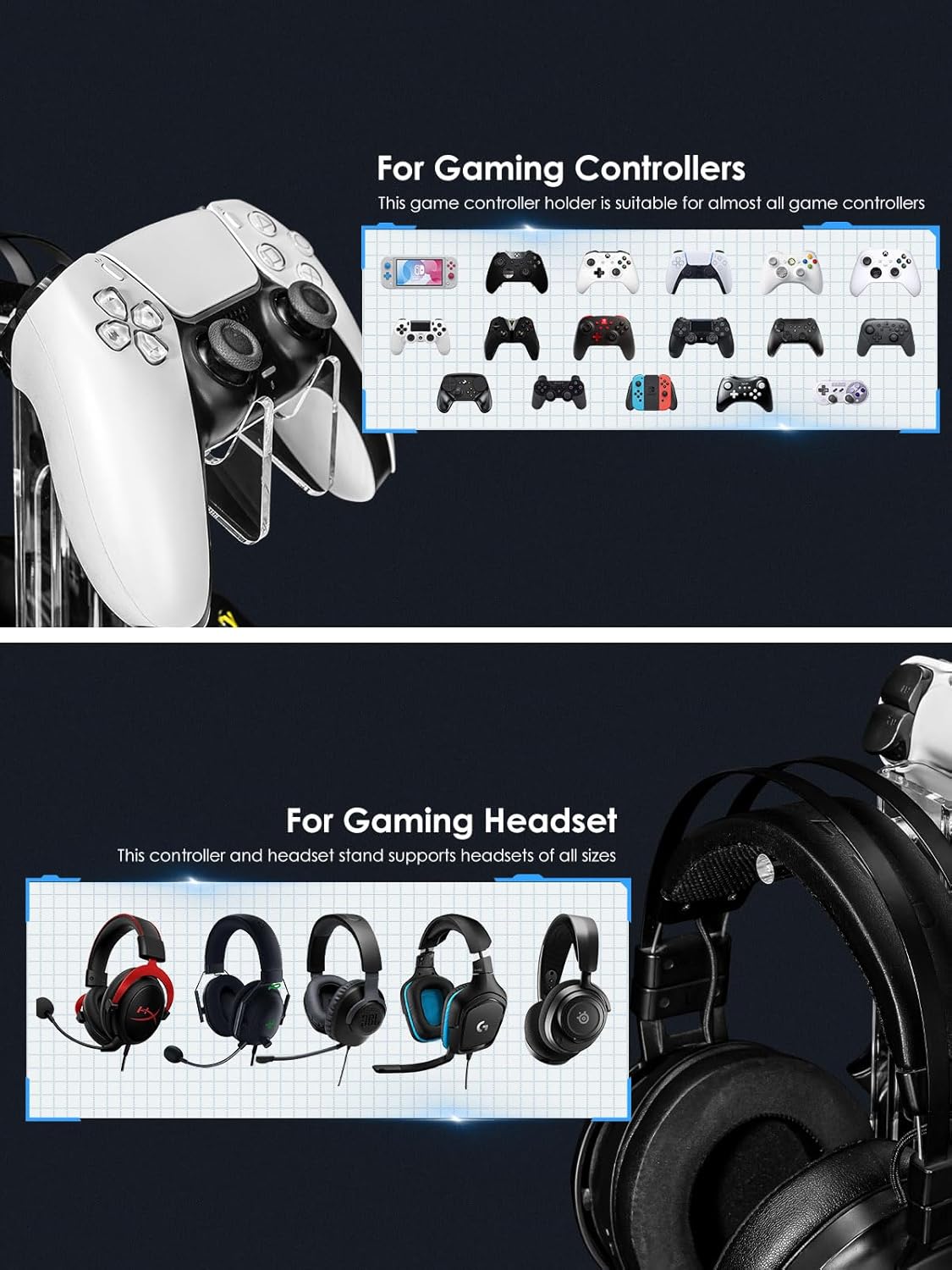 OAPRIRE Headset and Controller Stand, Space-Saving 2 Tier Game Controller Holder, Acrylic
