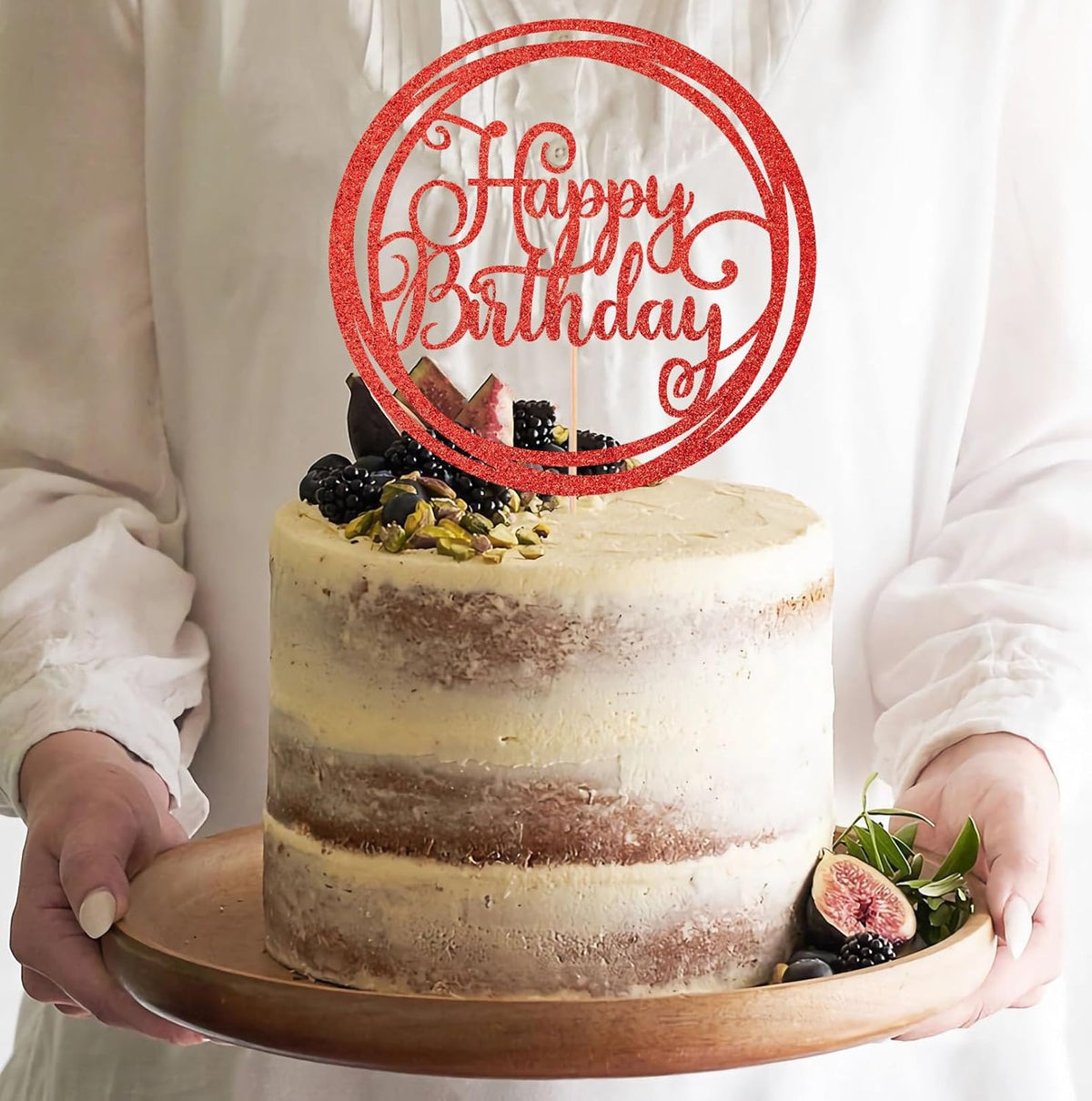 Happy Birthday Cake Topper - Red Glitter Happy Birthday Cake Decoration Supplies for Children or