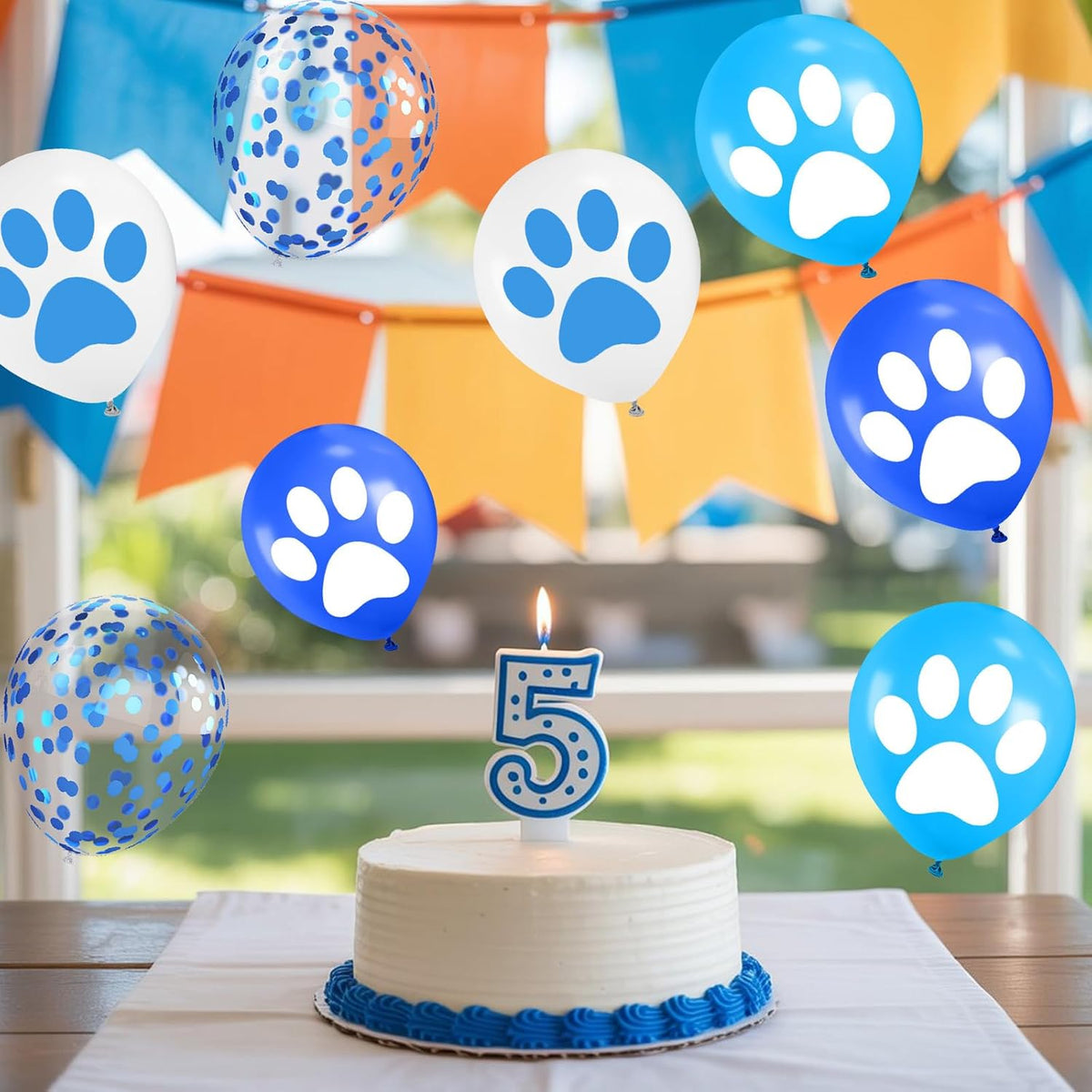 Paw Print Balloons, 12 Inch Navy Light Blue White Paw Print Confetti Dog Birthday Balloons for Boy