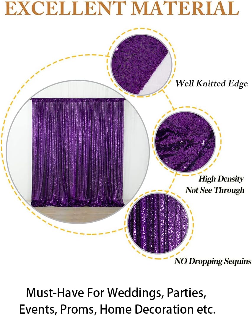 ShinyBeauty Sequin Backdrop Curtain Purple 5FTx10FT Sparkly Wedding Drapes Glitter Curtain for