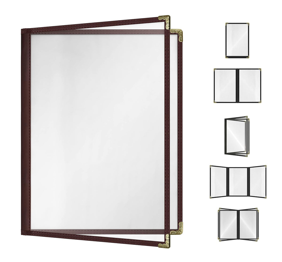 Goodsmart Restaurant Menu Covers - 25 Pack Brown 8.5" x 11", 2-Page/4-View, Side-Loading Vinyl Menu